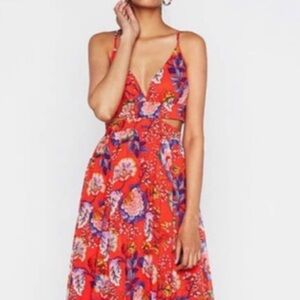 Express Red Floral Backless Dress